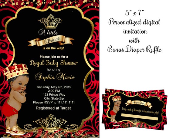 red and gold royal baby shower invitations