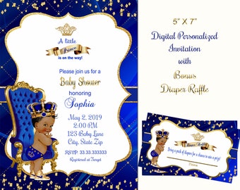 Royal prince baby shower invitations, Blue Little Prince invitation, navy, african american, Prince baby shower, prince baby blue,  digital