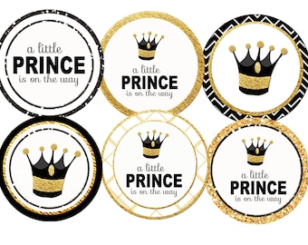 Little Prince Baby Shower Cupcake Toppers: Black & Gold (PDF Download)