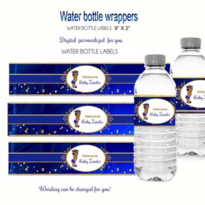 Royal Prince baby shower, water bottle wrapper, Little Prince baby shower, water bottle royal blue African American, personalized, printable