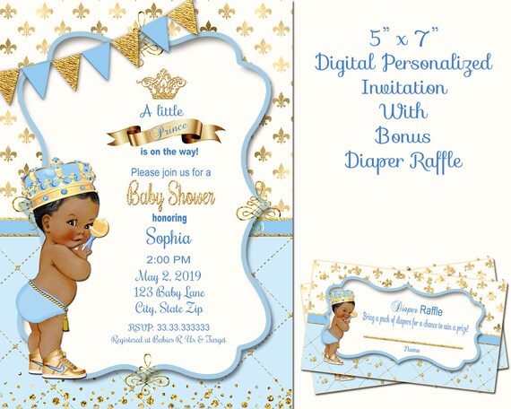 Royal Prince Baby Shower Invitation Light Blue Gold Royal Blue