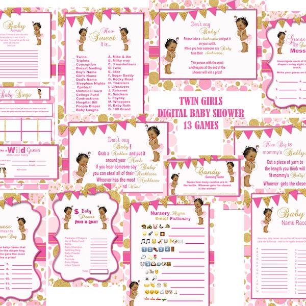 Twin Princess Baby shower games,  Baby shower games, Royal Baby baby shower games, Baby shower girl game sets African American Baby Girl