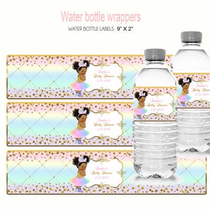 Einhorn Wasserflasche Verpackung Prinzessin Wasserflasche Verpackung Royal Baby-Dusche afroamerikanische Baby Mädchen Wasserflasche