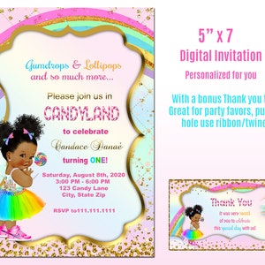Candy Land Birthday invitation, Candyland Birthday invitation, Birthday party invitation, African American, Personalized Digital File
