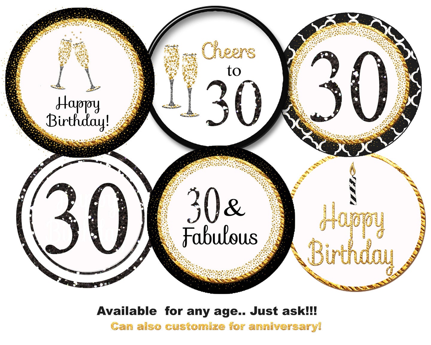 30x Happy 30th Birthday Unisex Cupcake Toppers Edible vrogue.co