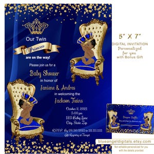 Prince Twins Baby Shower Invitation: African American, Light Blue (Digital)
