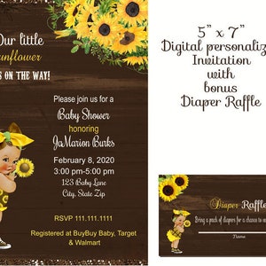 Sunflower Baby Shower Invitation rustic, Yellow Floral printable invite, sunflower birthday, vintage baby girl, baby girl invitation