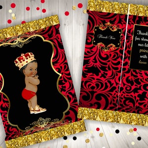 Royal Prince Baby Shower Chip Bag: Red, Black & Gold (Digital Download)