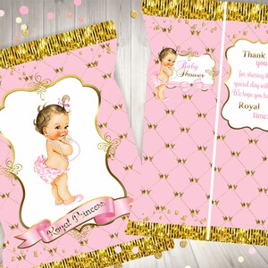 Princess Baby Shower Chip Bag: Pink & Gold, Vintage Design (Digital Download, PDF File)