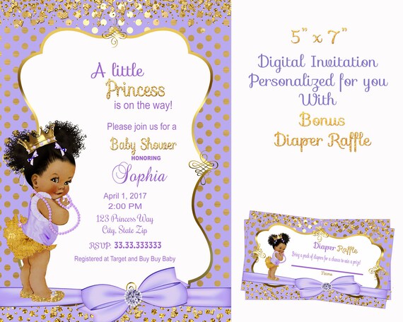 lavender baby shower invitation, lilac baby girl invitation, purple, royal  baby shower invitation, lilac polka dot, african american