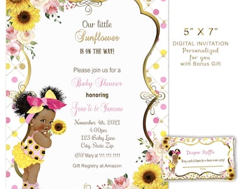 Sunflower Baby Shower Invitation: Pink & Yellow Floral, Vintage Girl (Digital Download)