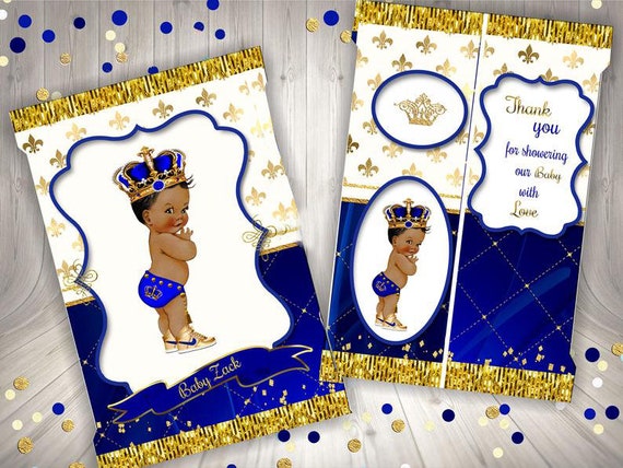 Personalized Royal Prince baby shower chip bag Little Prince Royal Blue Gold African American Baby Boy Royal Baby shower