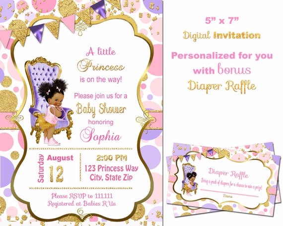 Princess Baby Shower Invitation Lavender Pink Gold Invitation.