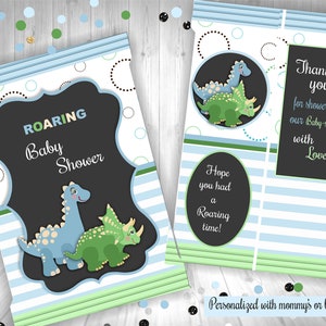 Dinosaur Baby shower chip bag wrapper, dinosaur invitation, dino baby shower, dinosaur baby shower invitation