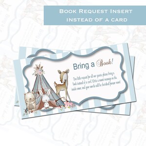 Boho breng een boek, bos breng een boek, Baby Book Request Card Insert, Breng een boek mee in plaats van een kaart, Baby Shower babymeisje