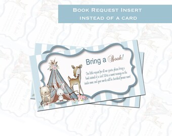 Boho Baby Shower Book Request Card: Woodland Theme (Digital Download)