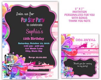 Pop Star party,  Pop Star Invitation,   Kareoke invitation, rock star party printable digital