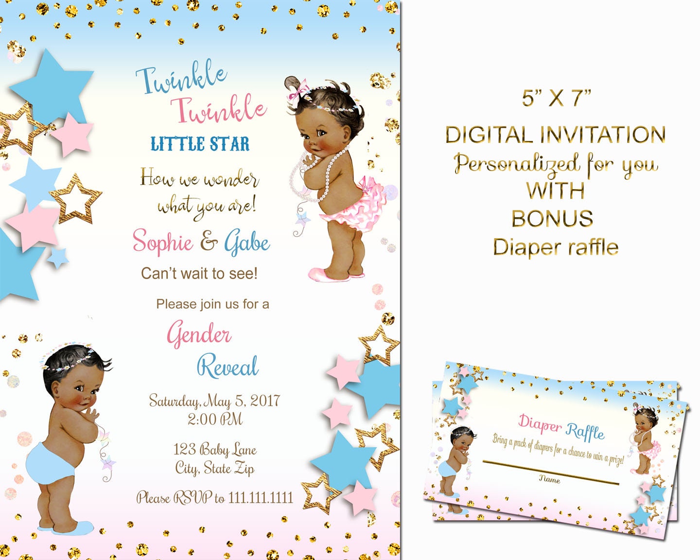 Twinkle Twinkle Little Star Gender Reveal Invitation, African American, Twinkle  Twinkle Little Star, Baby Shower Prince, Digital 