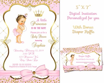 Princess Baby Shower invitation Vintage baby girl  invitation Royal Baby shower invitation tickled pink thank you sprinkle