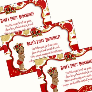 Rode prins, babyboekverzoek kaartinzetstuk, breng een boek mee in plaats van een kaart, babyshower Afro-Amerikaanse babyjongen