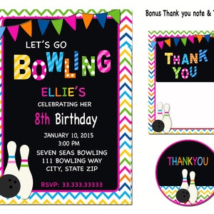 Bowling Birthday Invitation,  Bowling party invitation, chevron bowling invitation, pink bowling invitation, bowling birthday party strike