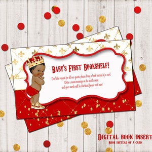 Rode Prins, Babyboek Verzoekkaartinzetstuk, Breng een boek mee in plaats van een kaart, Rode Prins, Babyshower Afro-Amerikaanse babyjongen