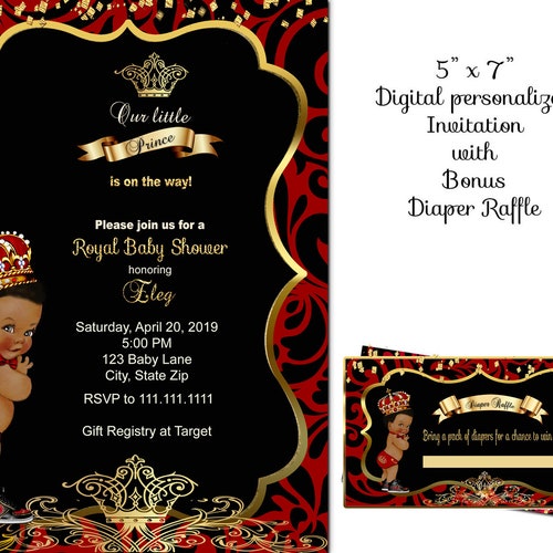 Red Black and Gold Royal Baby Shower Invitation Royal Etsy