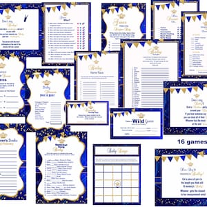 Royal Blue Prince Baby Shower Games: Glitter Crown (Digital Download, Printable PDF)