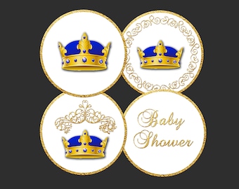 Prince Baby Shower Cupcake Toppers: Crown Decorations (PDF Printable Download)