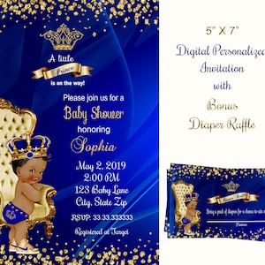 Prince Baby Shower Invitation, Royal prince First Birthday, Royal Blue and Gold, digital