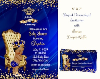 Royal Prince Baby Shower Invitation, Blue and Gold (Digital)