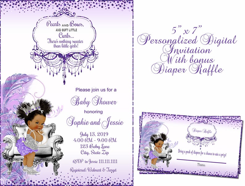African American Baby Girl Baby Shower Invitations Lavender Etsy