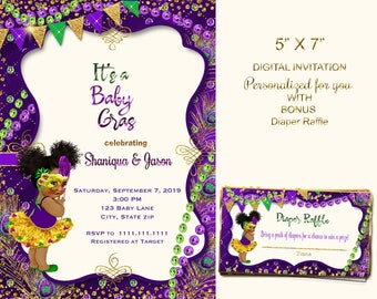 Mardi Gras Baby Shower Invitation Mardi gras baby shower invitation Mardi gras prince baby shower african american, baby gras  printable