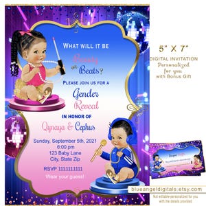 Beauty or Beats Gender Reveal Invitation: Hip Hop Theme (Digital Download)