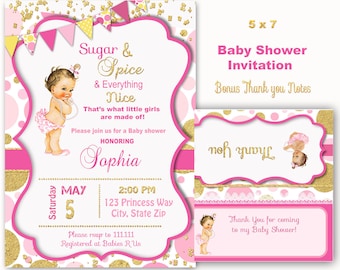 Shabby Chic Baby Shower invitation   Vintage Girl Baby invitation Baby shower invitation Baby shower thank you baby sprinkle sugar and spice