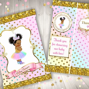 Princess Unicorn Chip Bag Wrappers: Pink & Gold Baby Shower (Digital Download
