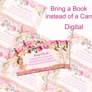 Prinses boekinzetstuk, bloemen, babyboekverzoek kaartinzetstuk, breng een boek mee in plaats van een kaart, babyshower babymeisje