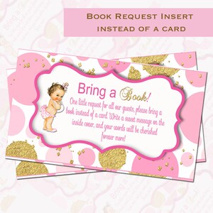 Princess bring a book,  Baby Book Request Card Insert, Please Bring a Book Instead of a Card, Baby Shower  baby girl