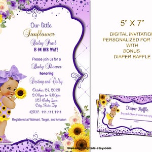 Sunflower Baby Shower Invitation: Purple & Yellow Floral (Digital Download, 5x7 Personalized Invite)