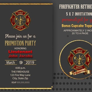Gepersonaliseerde brandweermanpromotie Fire Academy Afstudeerfeestuitnodigingen Aankondigingen brandweerman afdrukbaar digitaal
