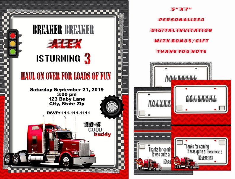 Semi Truck birthday Invitation Semi Truck Party Semi Truck Etsy
