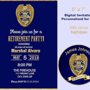 Police retirement Policeman retirement, policeman graduation birthday invitation Police promotion party, Police academy printable digital
