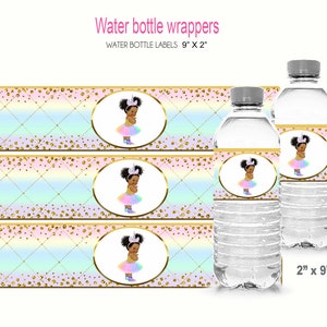 Einhorn Wasserflasche Verpackung Prinzessin Wasserflasche Verpackung Royal Baby-Dusche afroamerikanische Baby Mädchen Wasserflasche