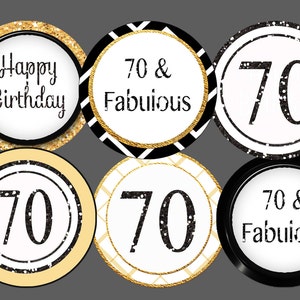 70th birthday cupcake toppers,  70th cupcake toppers, gold Black Glitter 70th party 70th anniversary 70th birthday party chevron