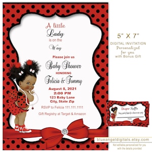 African American Ladybug Baby Shower Invitation (Digital Personalized)