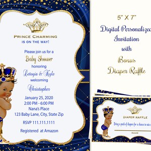 Prince Charming Baby Shower Invitation, Navy and Gold baby shower invitation, digital