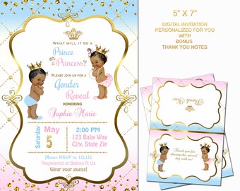 Gender Reveal invitation, Personalized Prince or Princess Gender Reveal Invitation, Digital File african american