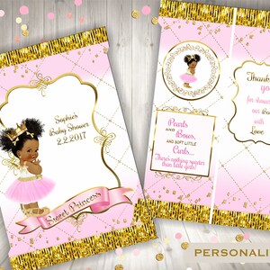 Princess Baby Shower Chip Bag Wrapper: Pink & Gold, Vintage Design (Digital Download, Personalized)