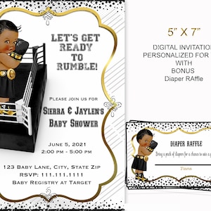 Let&#39;s get ready to rumble  baby Shower invitation, boxing, Little Champ is on the way, Little prince boxer invitation, ethnic baby