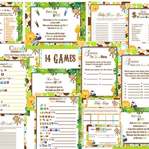 Safari Baby Shower Games: Jungle Animals, Printable Bundle (PDF Download)